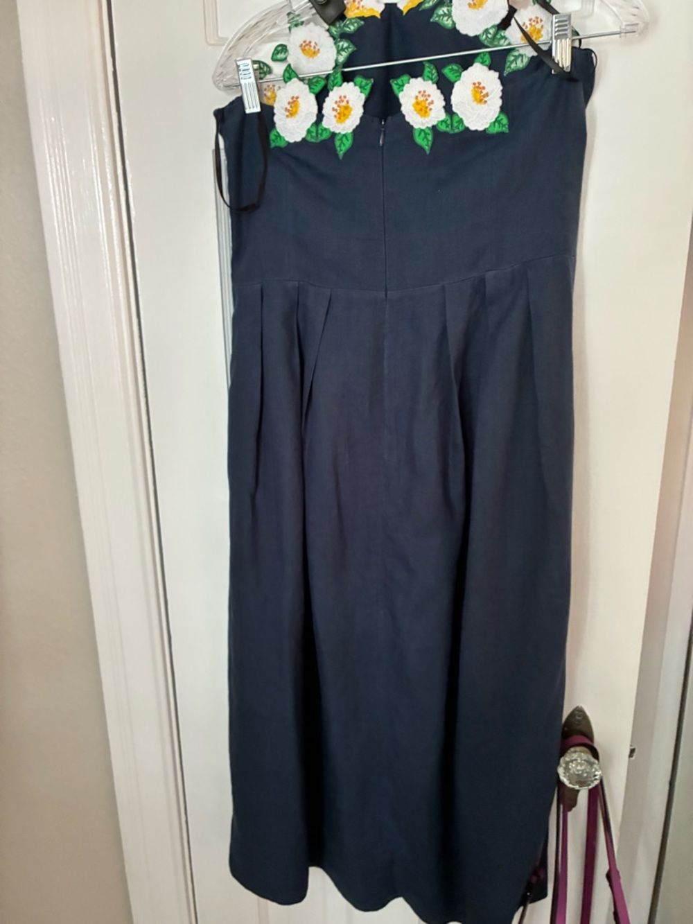 FANM MON Lorr Dress Navy Floral Embroidered Strapless Midi Dress Size M - Picture 3 of 4